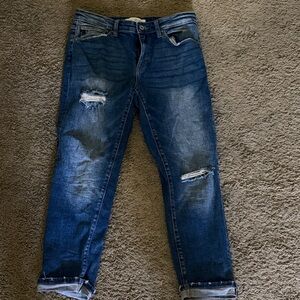 Kancan Blue Denim Jeans Capris- Classic Medium Wash